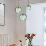 Suspension en verre vintage strié vert – Image 5