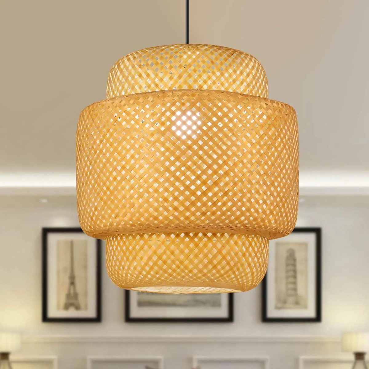 Suspension rotin salon lanterne – Image 10