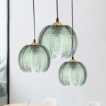 Suspension en verre vintage strié vert – Image 11
