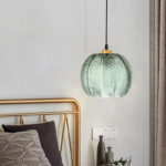 Suspension en verre vintage strié vert – Image 12