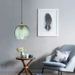 Suspension en verre vintage strié vert – Image 8
