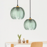 Suspension en verre vintage strié vert – Image 9