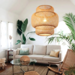 Suspension rotin salon lanterne