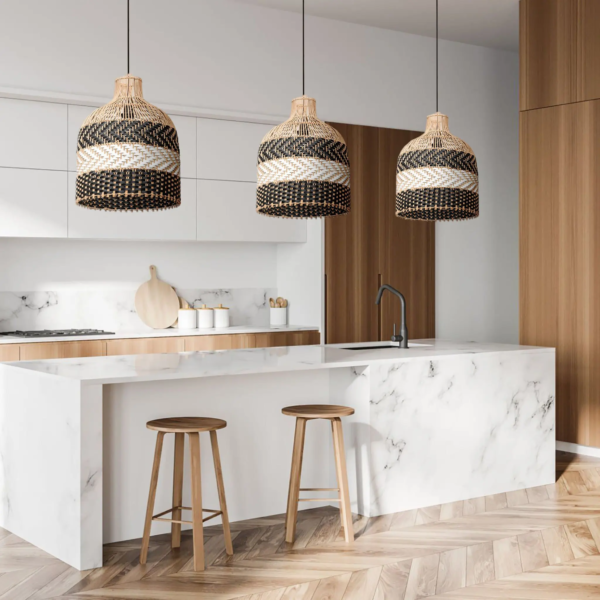 Suspension rotin cuisine noir et blanc