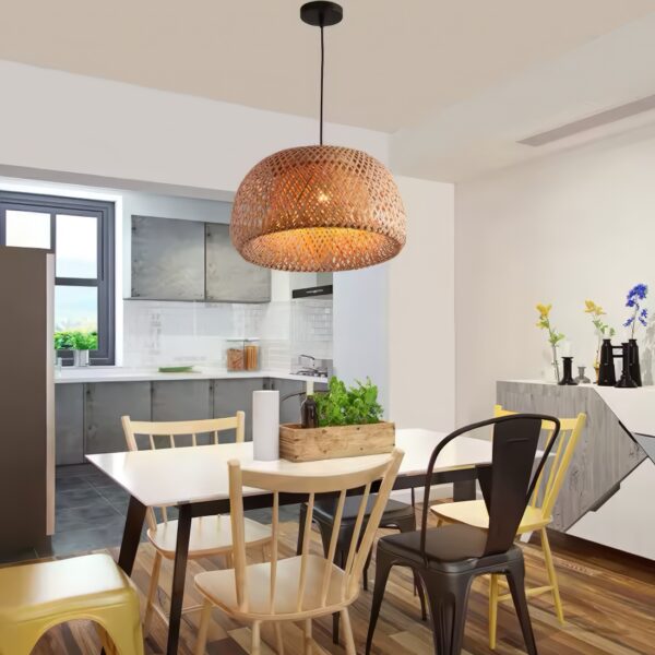 Suspension rotin bambou cloche