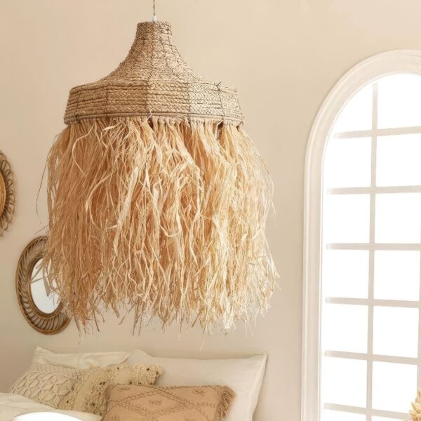 Suspension paille en fibres naturelles bohème