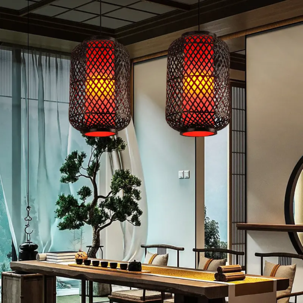 Suspension bambou noir lanterne