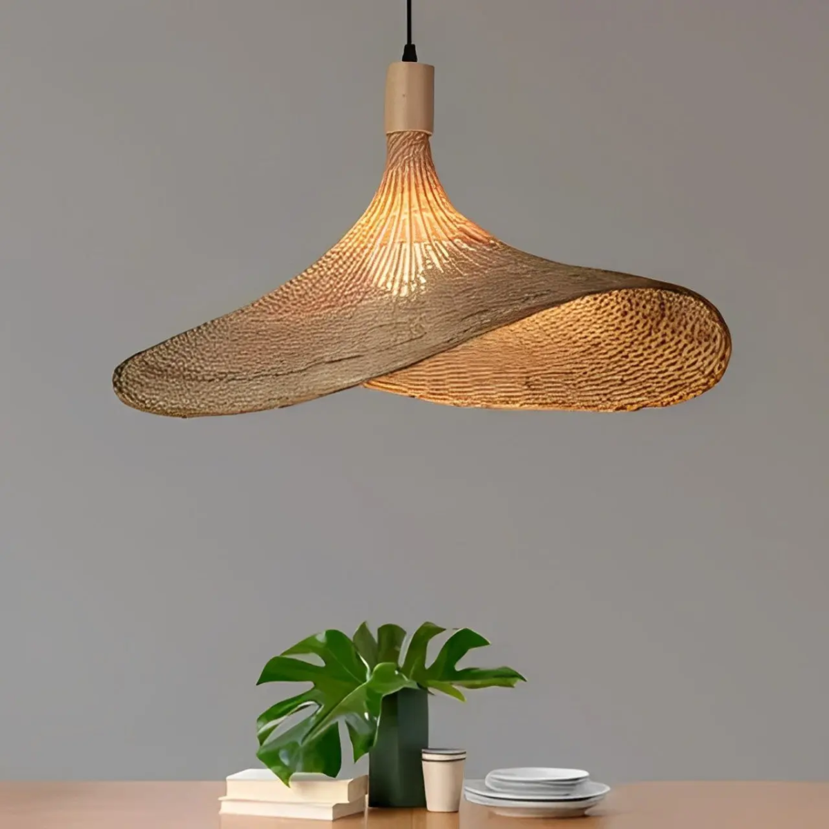 Suspension bambou chapeau tressé – Image 1