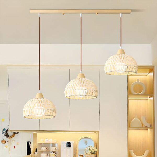 Suspension luminaire 3 lampes rotin tressé naturel