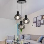 Lustre suspension 3 lampes bois cage