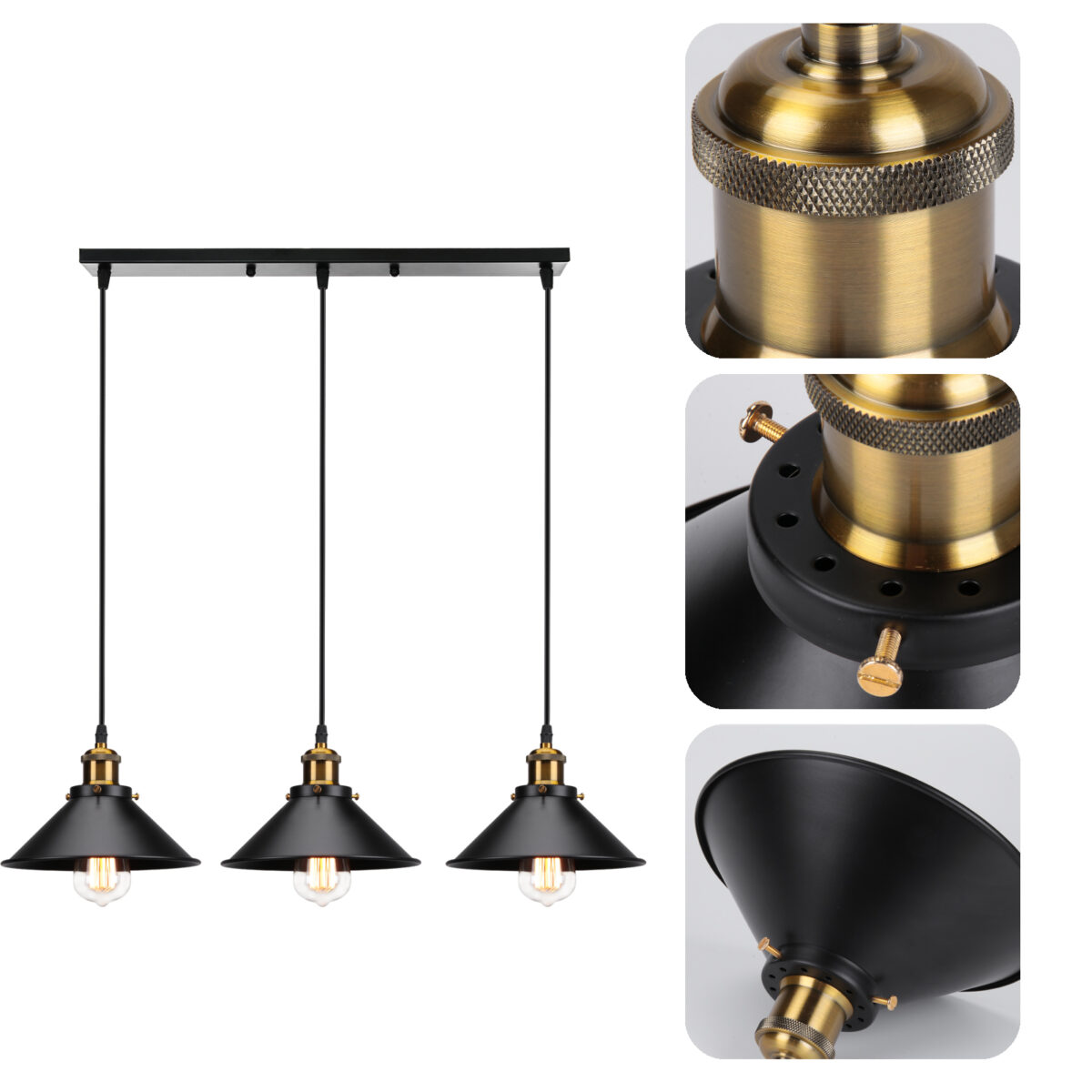 Suspension 3 lampes industriel – Image 5
