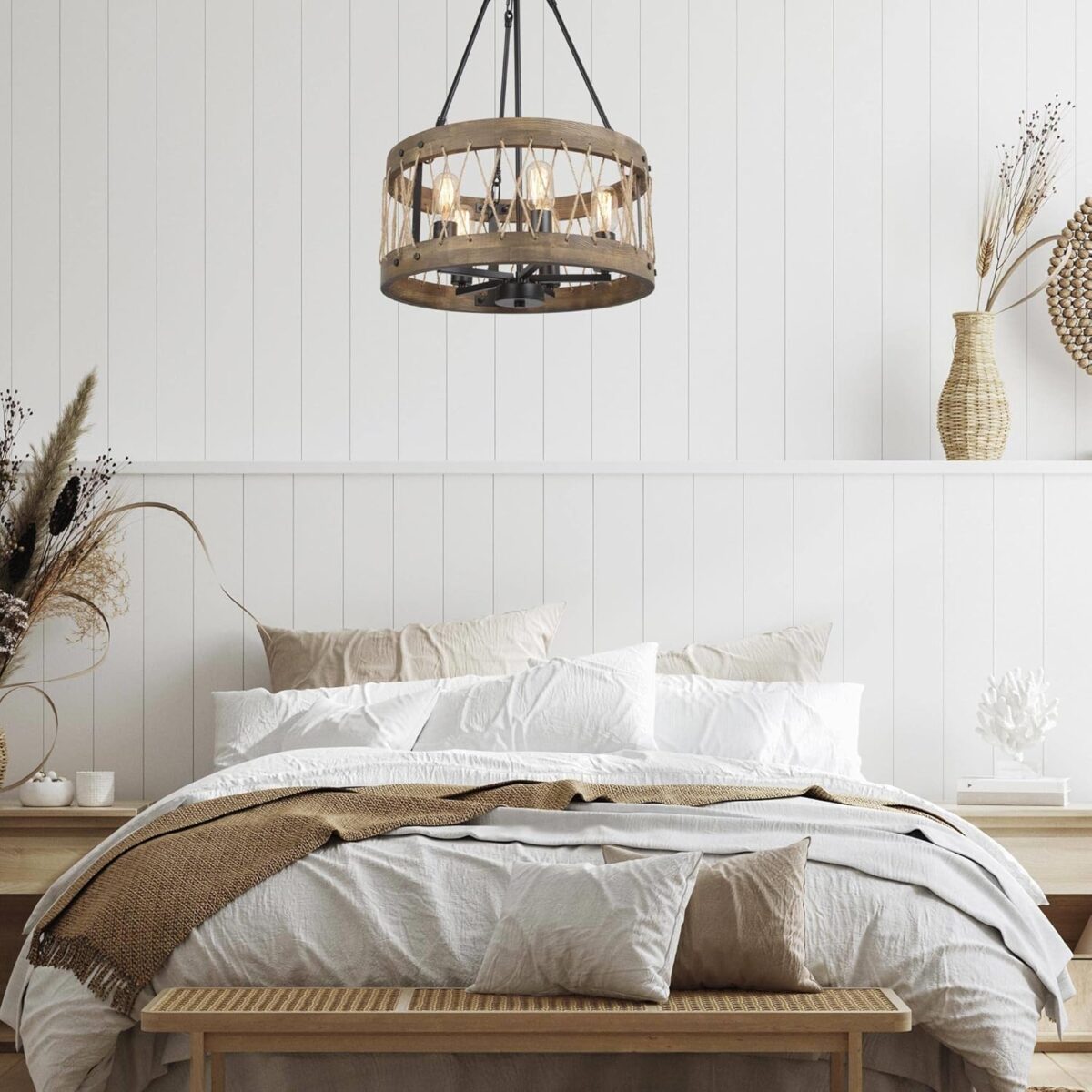 Suspension industrielle corde bois scandinave – Image 3