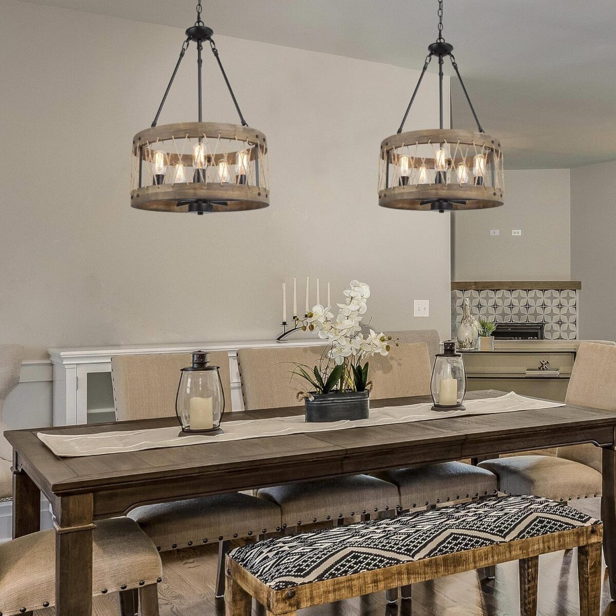 Suspension industrielle corde bois scandinave – Image 4