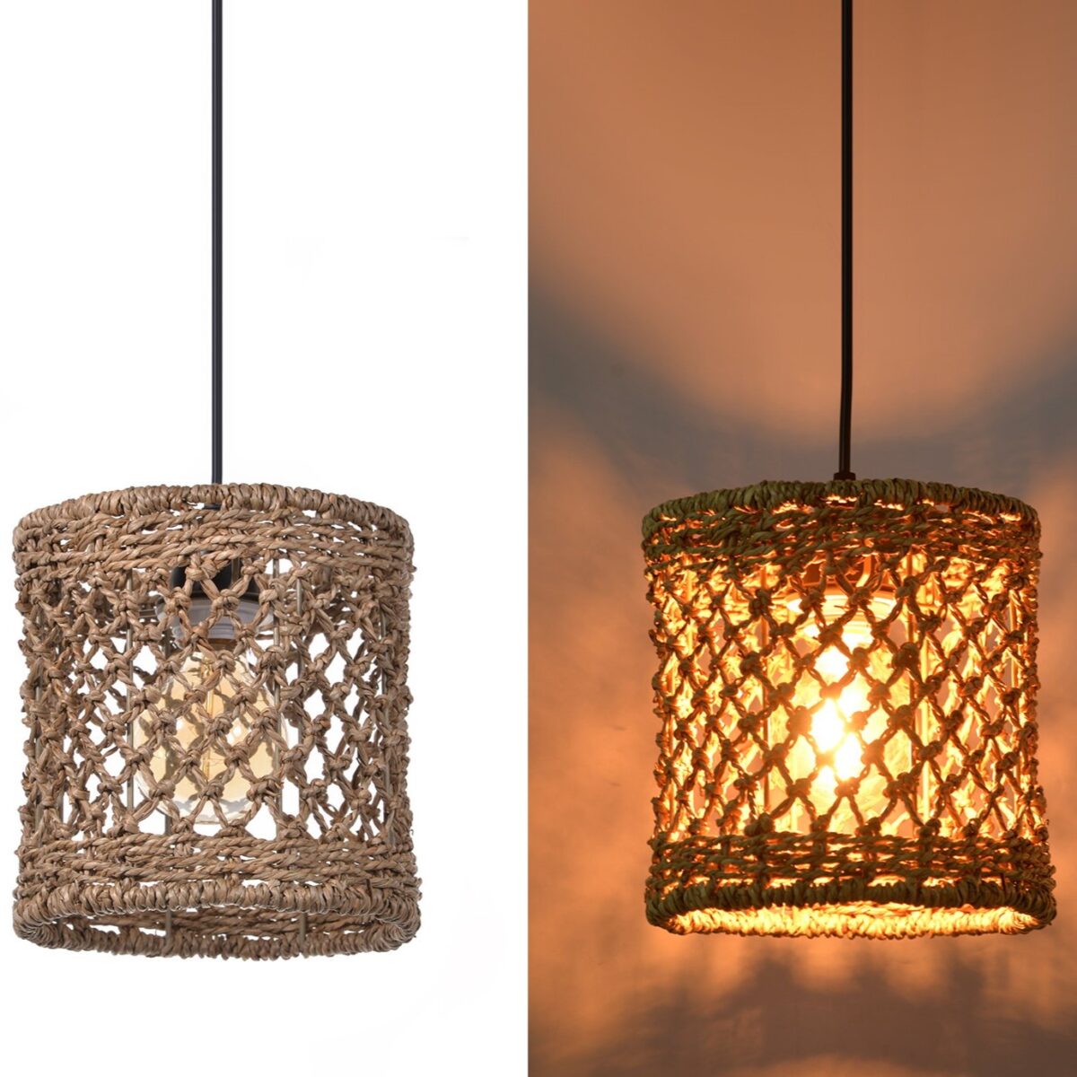 Suspension 3 lampes rotin – Image 4