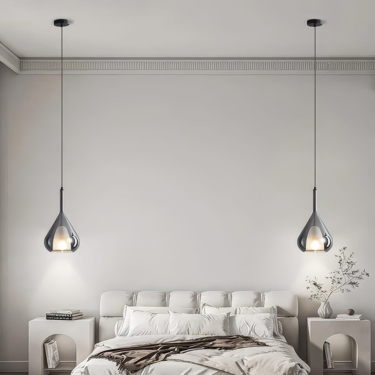 Luminaire suspension bulles de verre gouttes fumée – Image 1