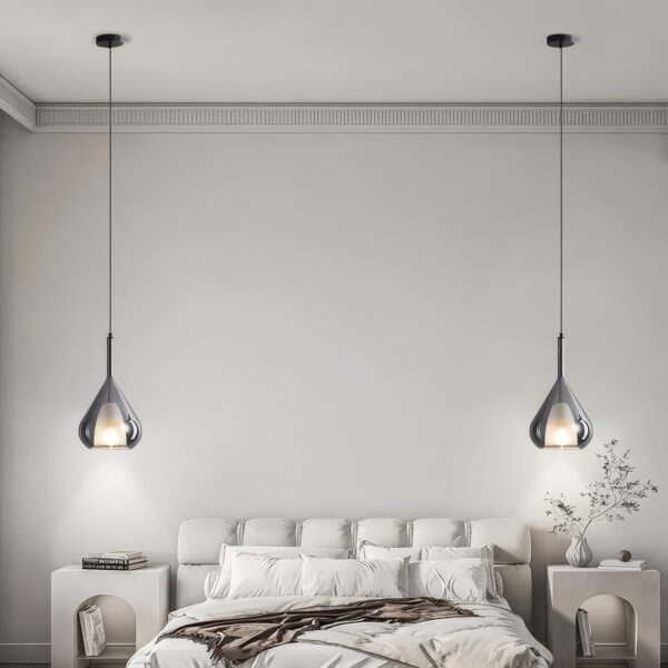 Luminaire suspension bulles de verre gouttes fumée
