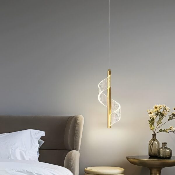 Suspension LED spirale dorée