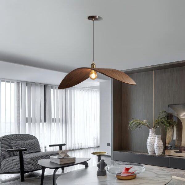 Suspension bois design feuille noyer