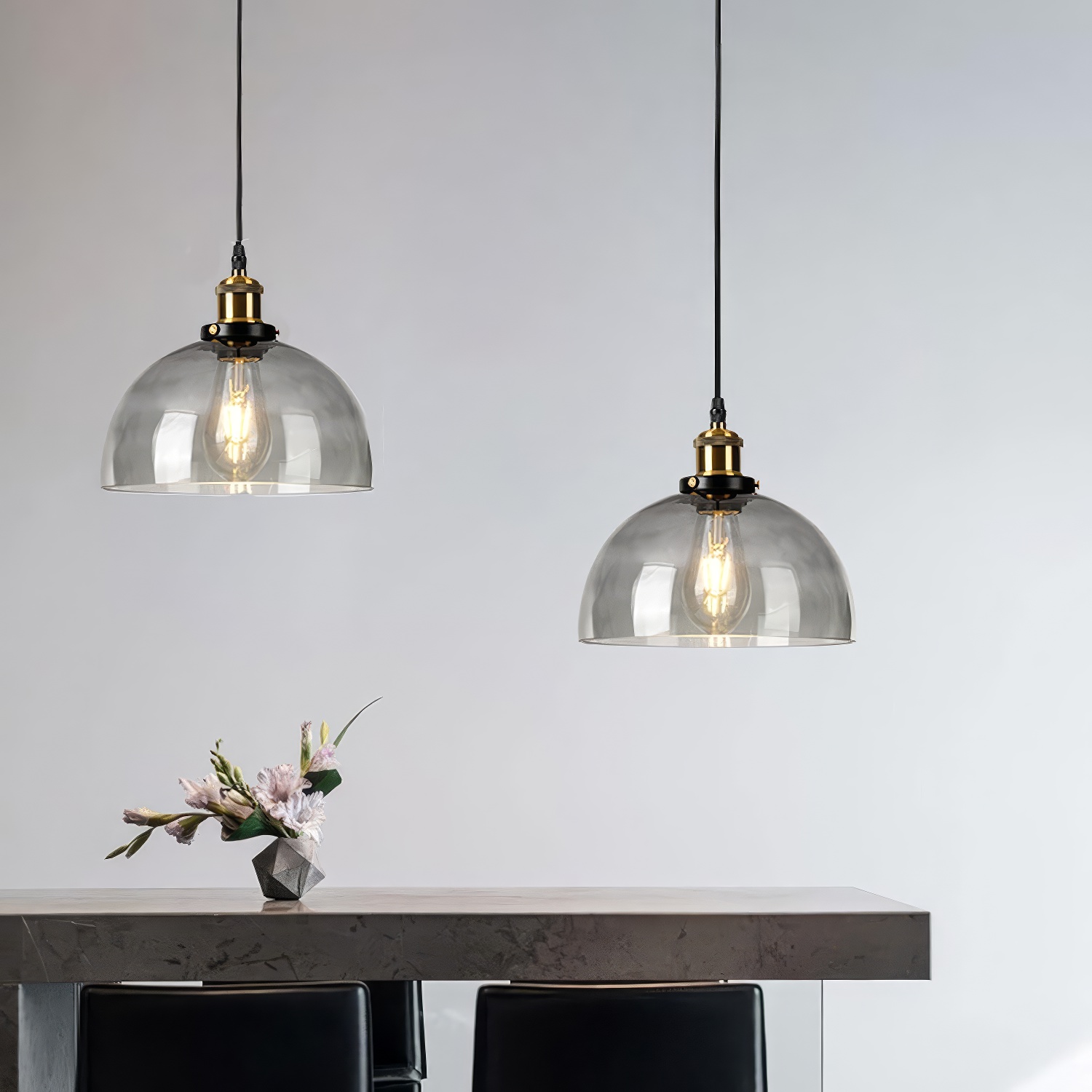 LUMINAIRE verre fumé suspension cloche 1 Luminaire suspension verre fumé cloche – Image 1