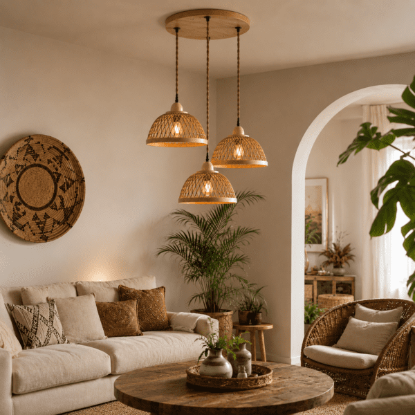Suspension 3 lampes bambou
