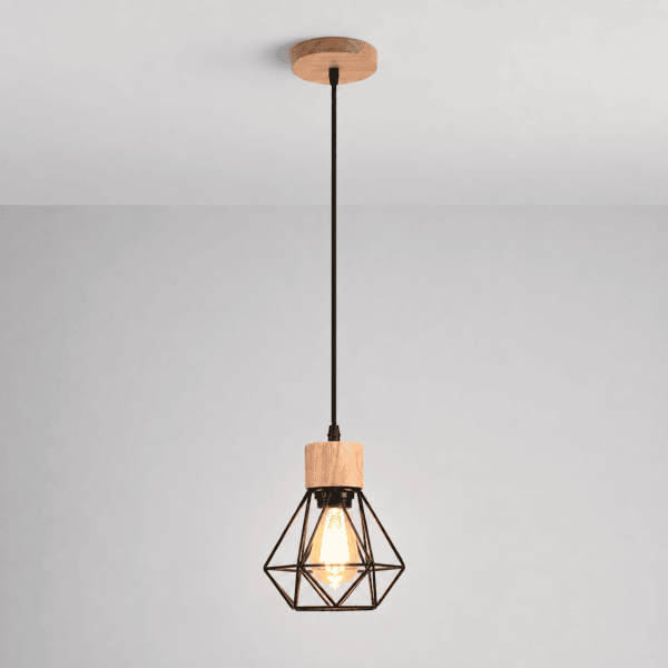 Suspension bois et métal noir cage