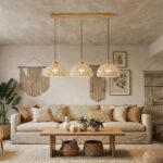 Suspension luminaire 3 lampes rotin tressé naturel