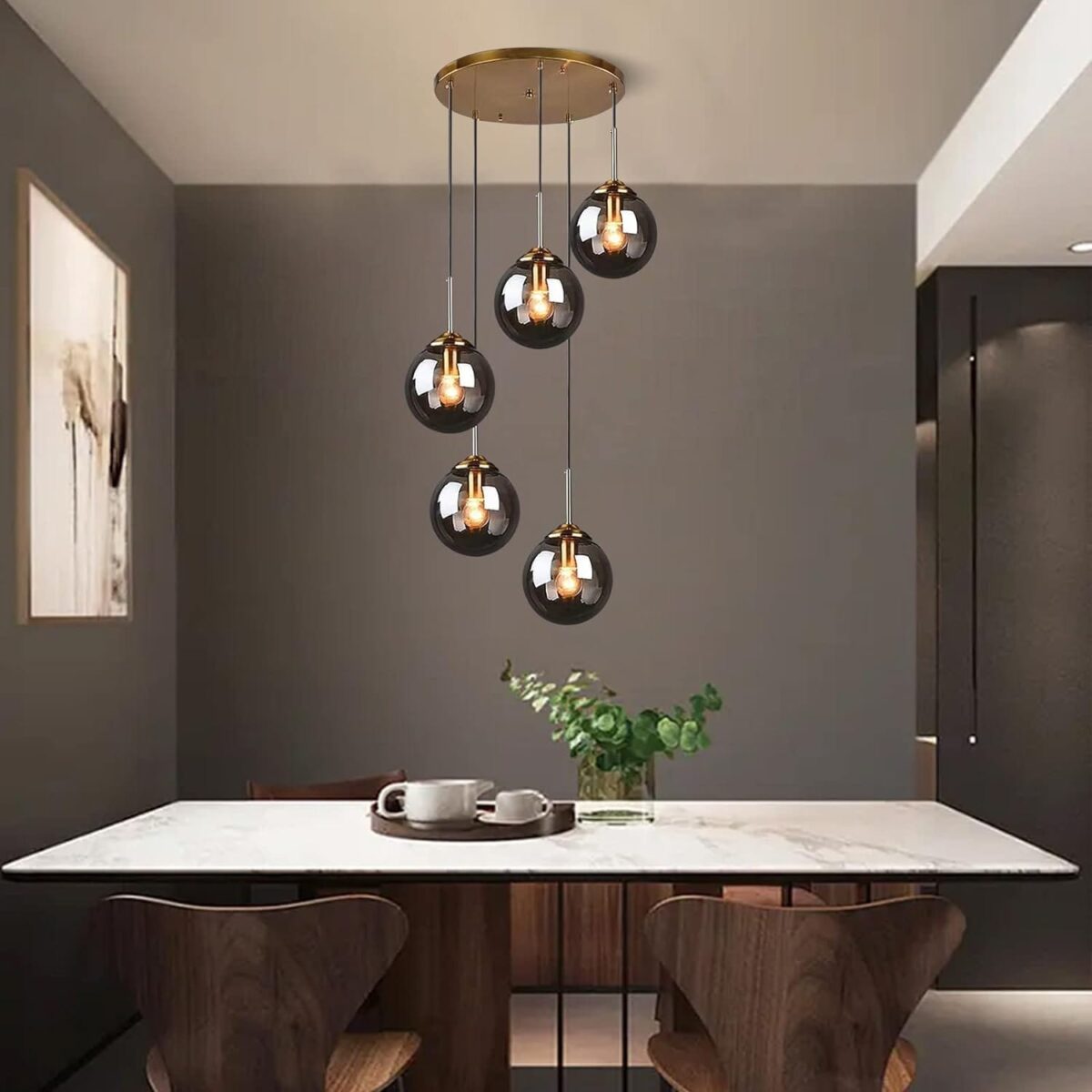 Suspension verre fumé 5 têtes – Image 1