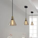 Suspension vintage année 50 verre fumé cône – Image 2
