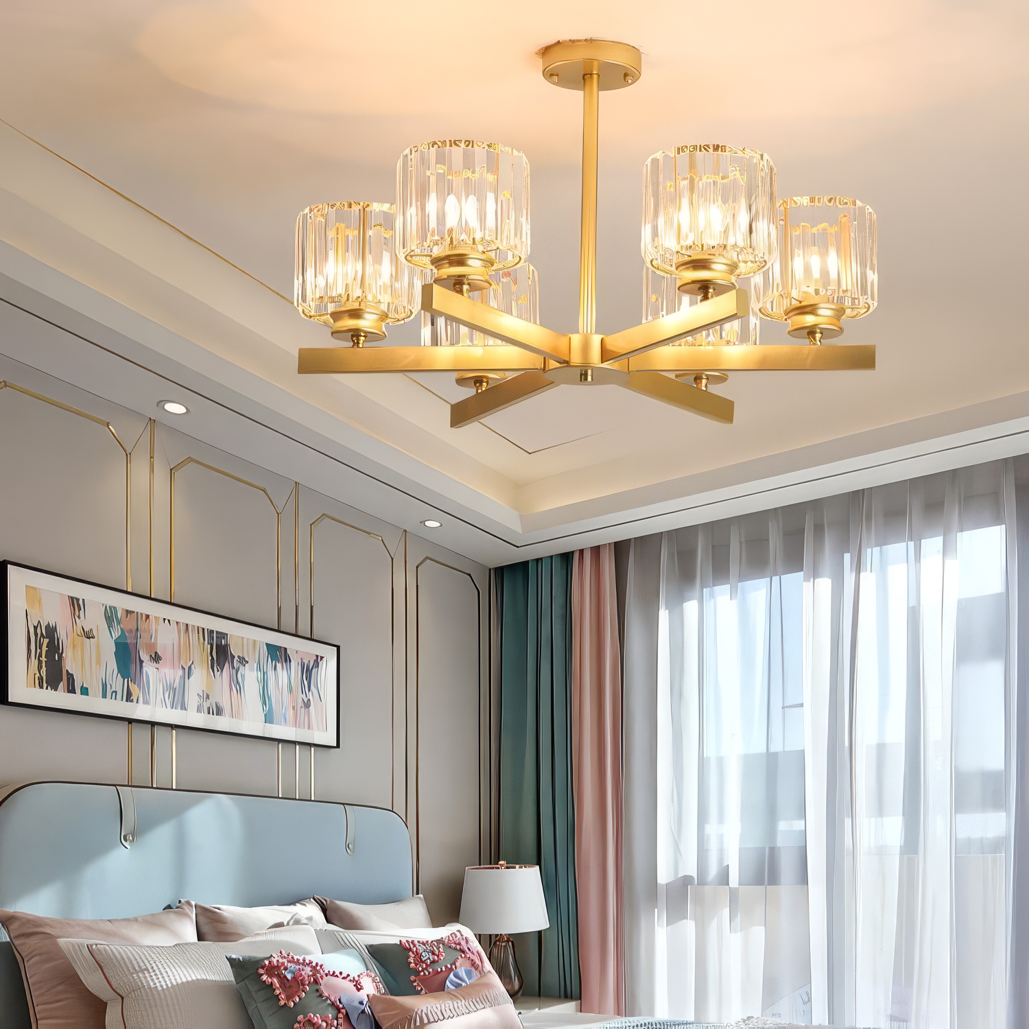 image (1) Suspension luxe art déco dorée – Image 1