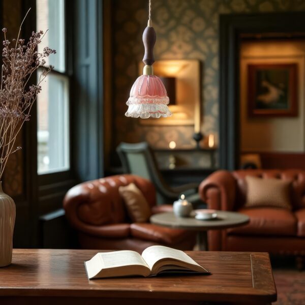 Suspension fleur rose vintage