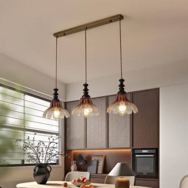 Suspension 3 lampes vert fumé vintage