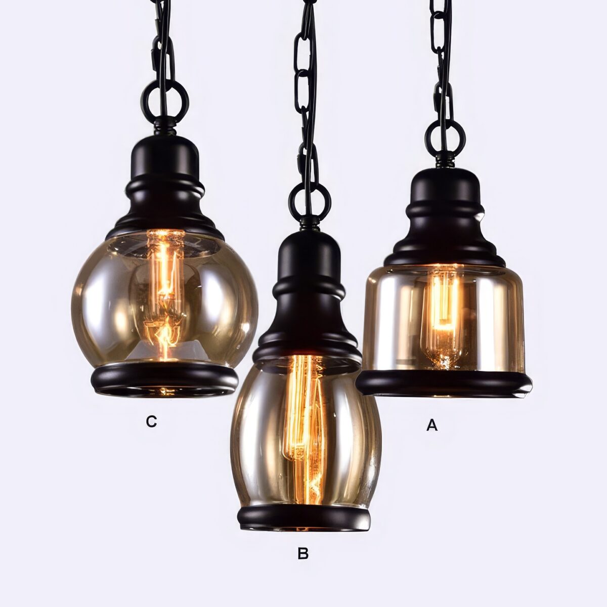 Suspension verre fumé vintage chaine – Image 1