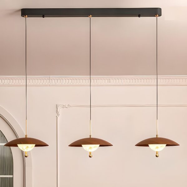 Suspension 3 lampes bois noyer
