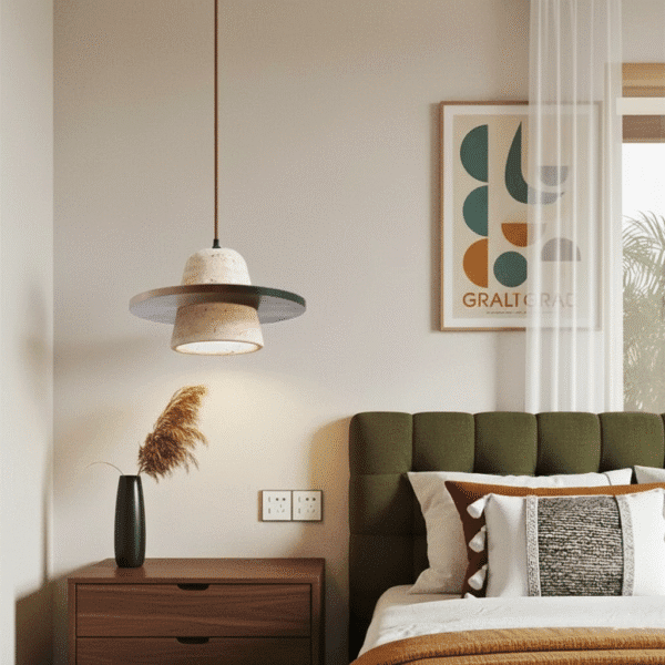 Suspension wabi sabi bois pierre naturelle
