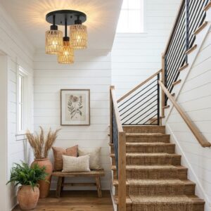Plafonnier 3 lampes rotin 3