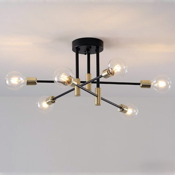 Plafonnier 6 lampes noir dore