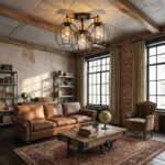 Plafonnier industriel vintage 3 têtes – Image 3