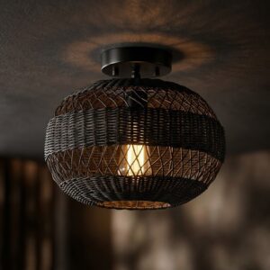 Plafonnier rotin noir 2