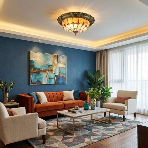 Plafonnier ancien verre vintage