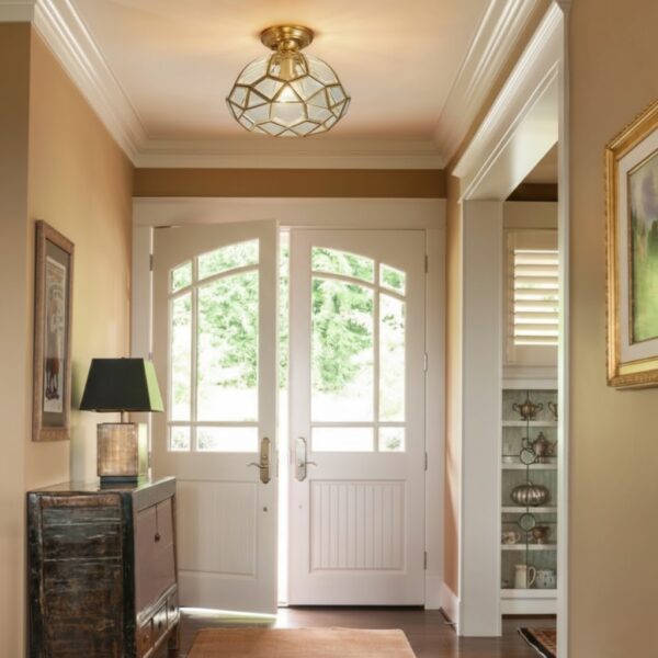 Lampe plafonnier laiton cuivre verre vintage