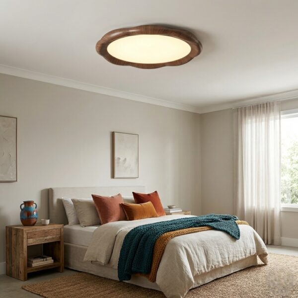 Luminaire plafonnier forme fleur bois