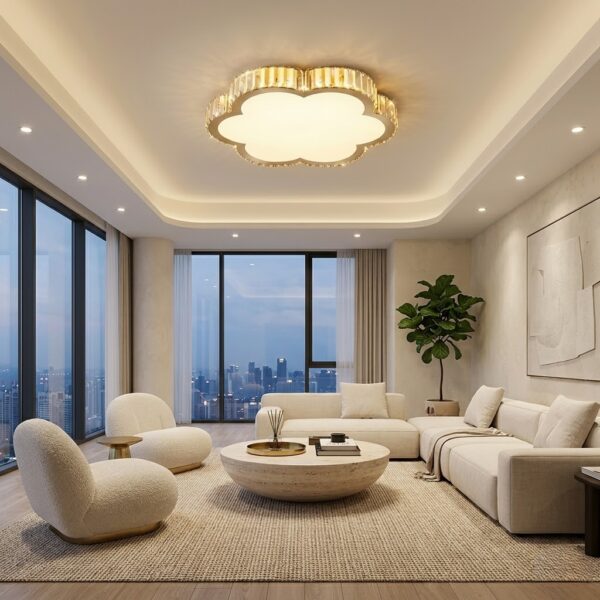 Plafonnier LED doré cristal