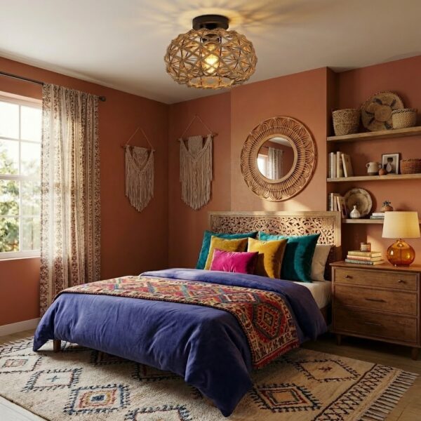 Plafonnier salon rotin