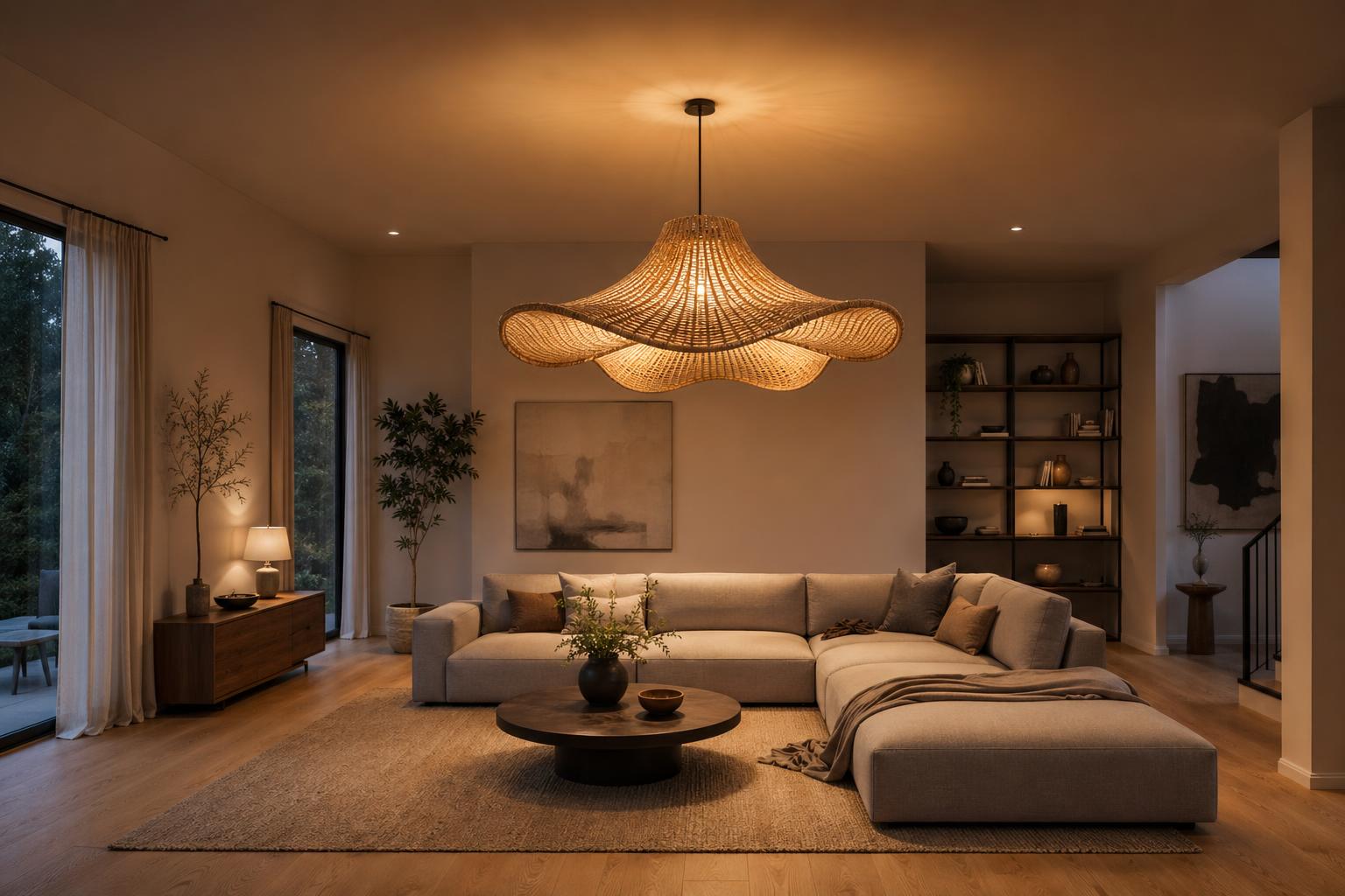 Luminaire suspension grand format comme marqueur de style déco salon