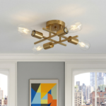 Plafonnier quatre lampes dorées – Image 4