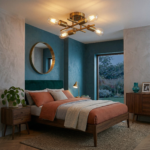 Plafonnier quatre lampes dorées – Image 3