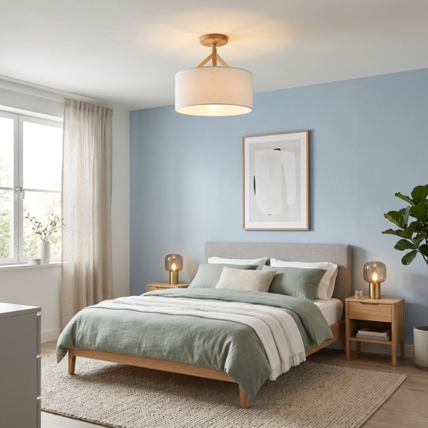 Plafonnier tissu et bois