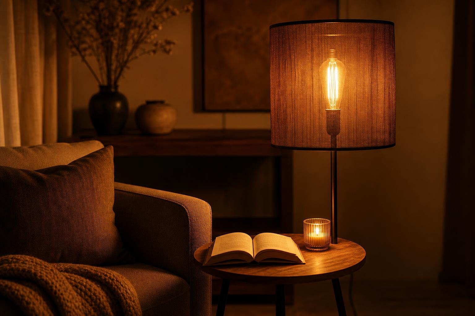 Ampoule filament visible lampadaire salon ambiance lecture lumiere doree