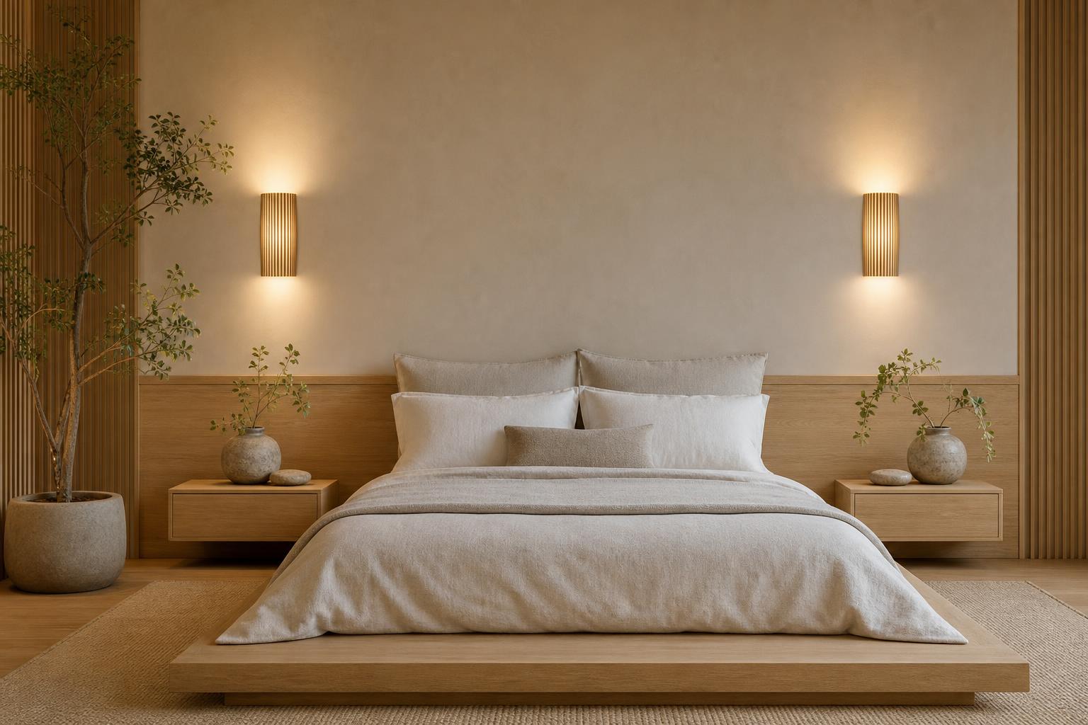 Deux appliques sans fil symétriques chambre japandi scandinave lumière douce