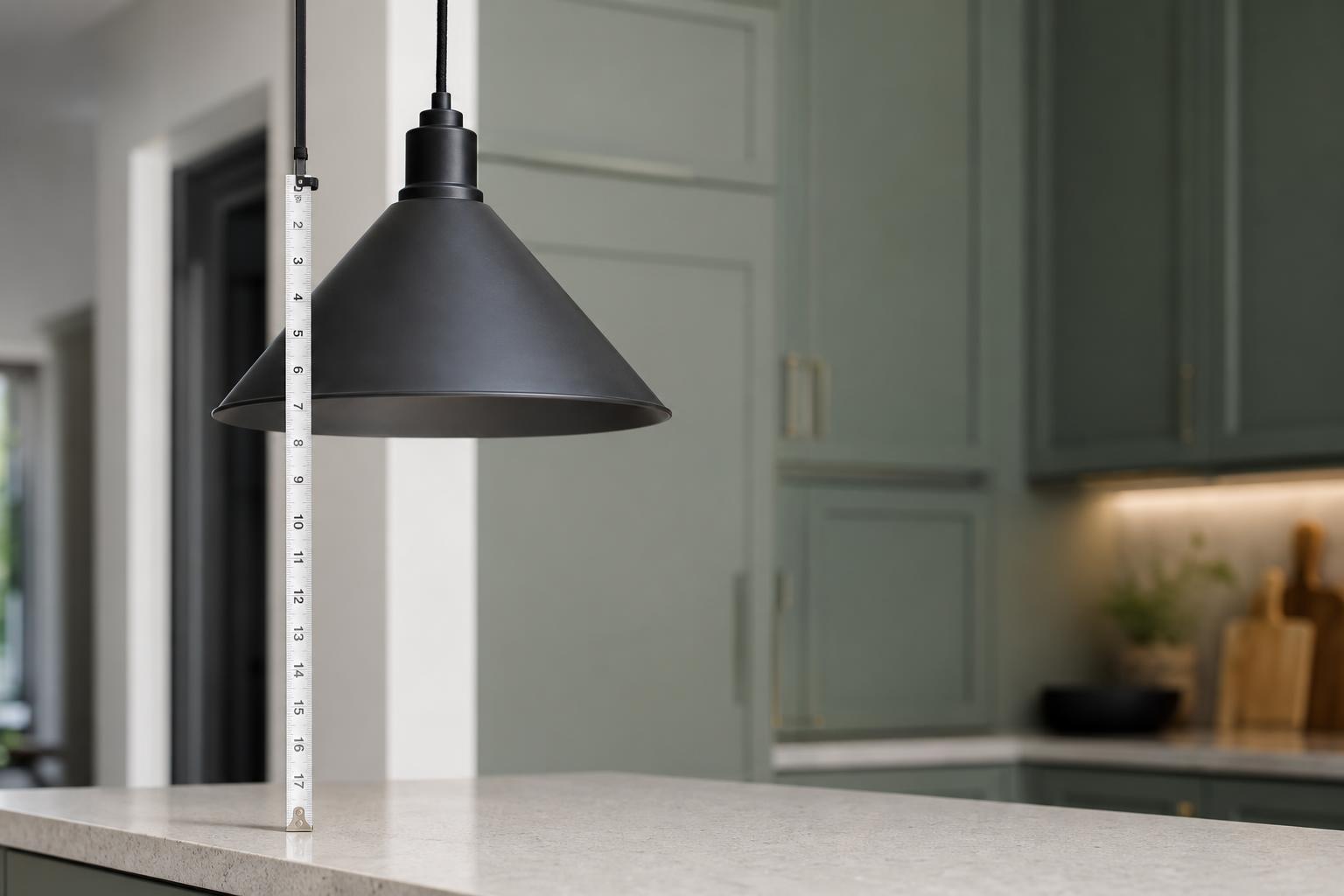 Mesure hauteur suspension au-dessus plan de travail îlot cuisine